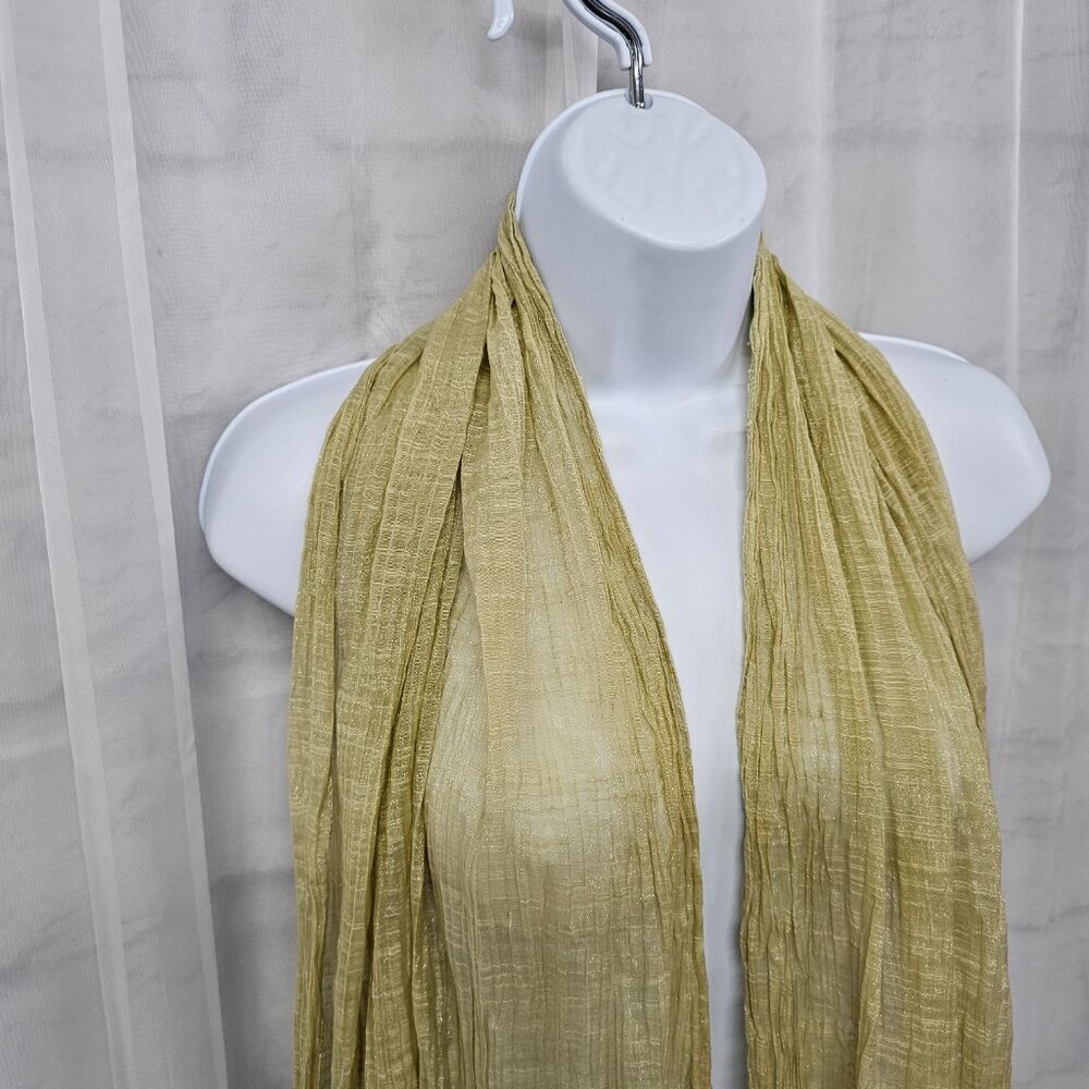 Green Boho Sheer Beaded Embroidered Shimmery Fringed Scarf - Picture 2 of 12